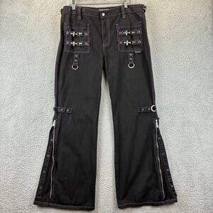 Tripp NYC Black Pants Jr 13 Purple Stitch Chain Flare Gothic Punk Emo Y2k 36x31